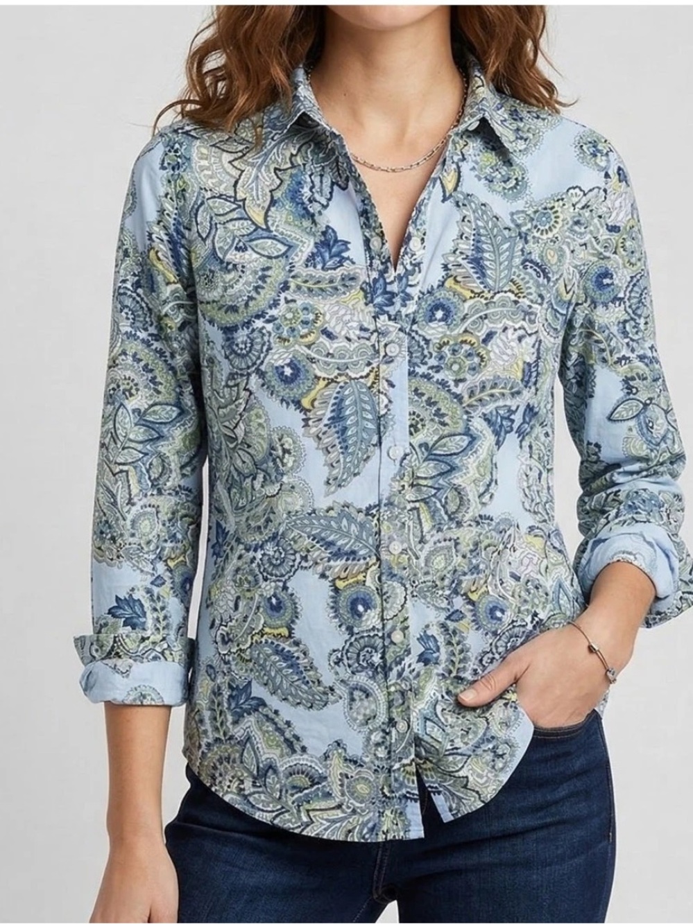 Charter Club Shirt Shop Relaxed Fit Button Down Shirt Blue Floral Paisley 10 P